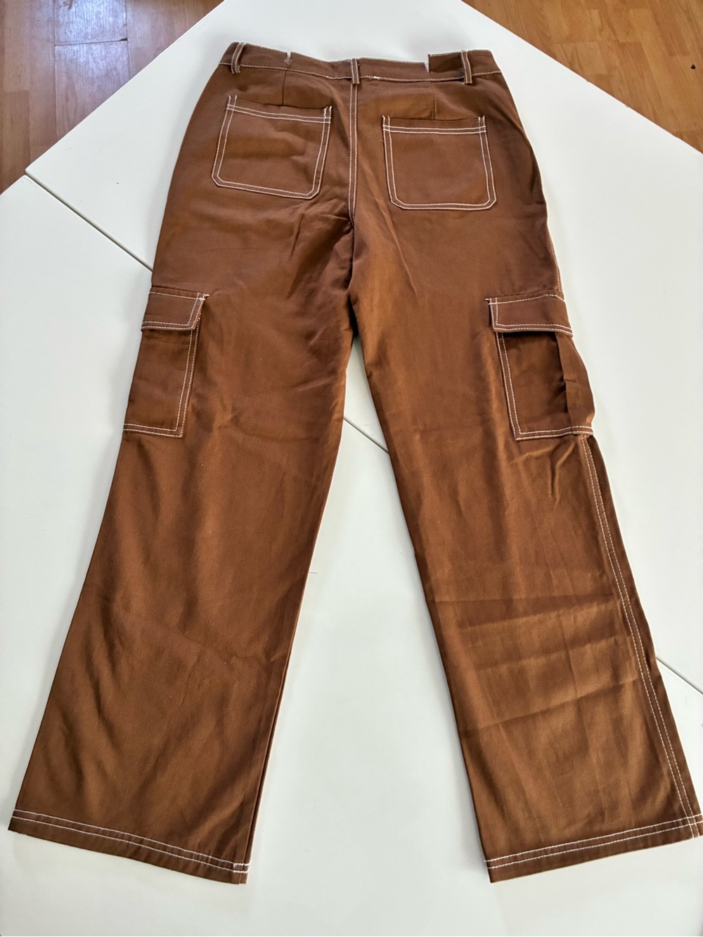 HERPERAS S CHOCOLATE BR 💯 COTTON STREETWEAR CARGO PANTS THICK STICKING ACCENTS - Picture 2 of 14